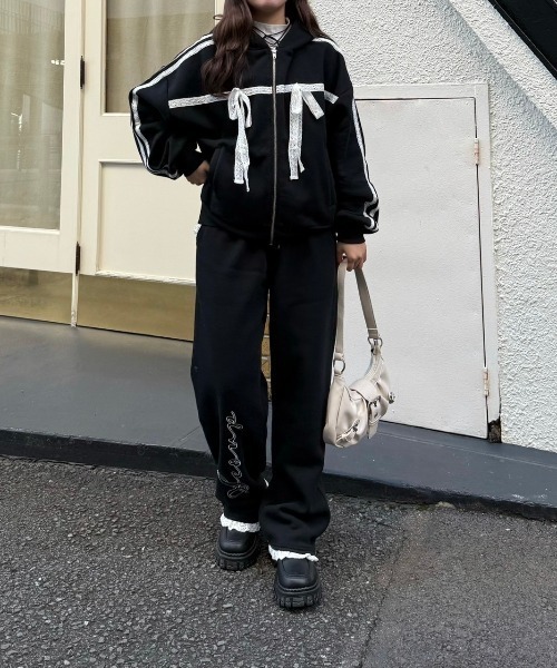 nemne store（ネンネストア）の「【Seoup】裏起毛レーススウェットパンツ（その他パンツ・レディース・杢グレー/ブラック・SMALL/MEDIUM）」の2枚目の写真