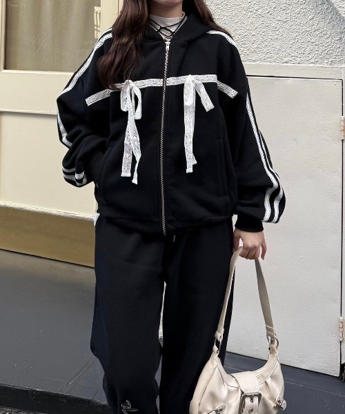 nemne store（ネンネストア）の「【Seoup】裏起毛レーススウェットパンツ（その他パンツ・レディース・杢グレー/ブラック・SMALL/MEDIUM）」の3枚目の写真