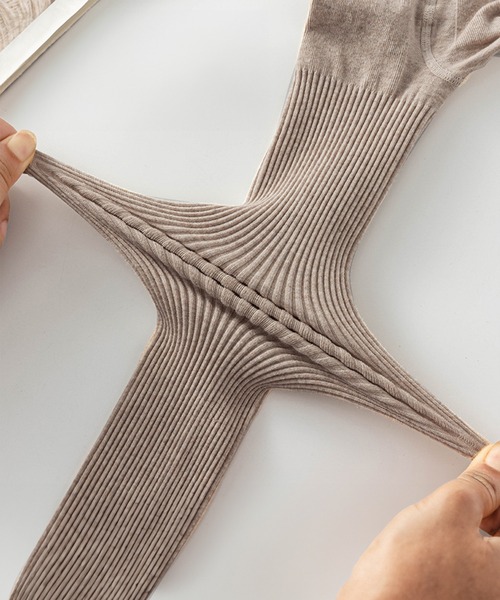 DiamondHearts（ダイヤモンドハーツ）の「リブ細身美脚トレンカ（レギンス/スパッツ・レディース・ダークブラウン/ライトグレー/ホワイト/ベージュ/ダークグレー/グレイッシュベージュ/グレー/ブラック・FREE）」の10枚目の写真