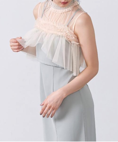 SETUP7(セットアップセブン)の「【metoi】チュールフリルビスチェ付きドレス 結婚式 二次会 パーティー フォーマル オケージョン(ワンピース・レディース・グリーン系1/ブラック/ピンクベージュ・M/L/S)」の19枚目の写真