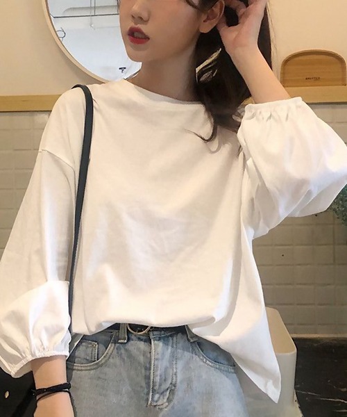 blackdia ocean(ブラックダイヤオーシャン)の「blackdia ocean ボリュームスリーブカットソー(Tシャツ/カットソー・レディース・ライトブルー/ブラック/ワインレッド/ピンク/ホワイト/パープル・LARGE/MEDIUM)」の2枚目の写真