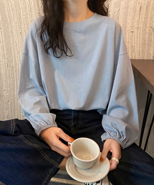 blackdia ocean(ブラックダイヤオーシャン)の「blackdia ocean ボリュームスリーブカットソー(Tシャツ/カットソー・レディース・ライトブルー/ブラック/ワインレッド/ピンク/ホワイト/パープル・LARGE/MEDIUM)」の4枚目の写真
