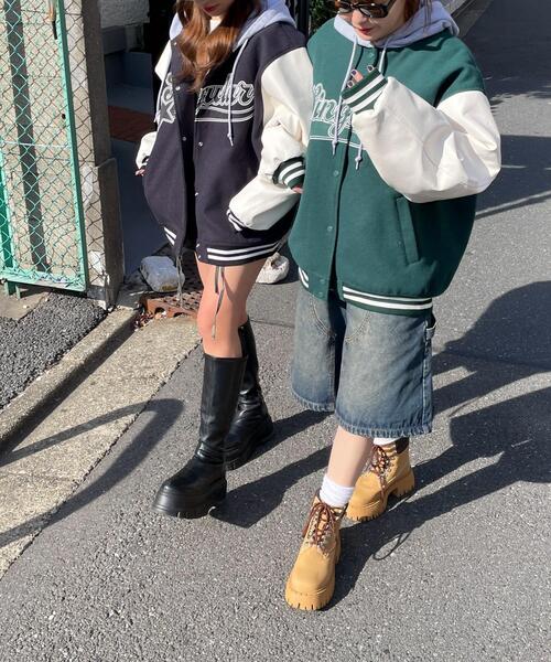 WEGO（ウィゴー）の「WEGO/フード付ビッグスタジャン（スタジャン・レディース・グリーン/ブラック・FREE）」の4枚目の写真