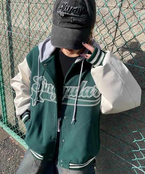 WEGO（ウィゴー）の「WEGO/フード付ビッグスタジャン（スタジャン・レディース・グリーン/ブラック・FREE）」の19枚目の写真