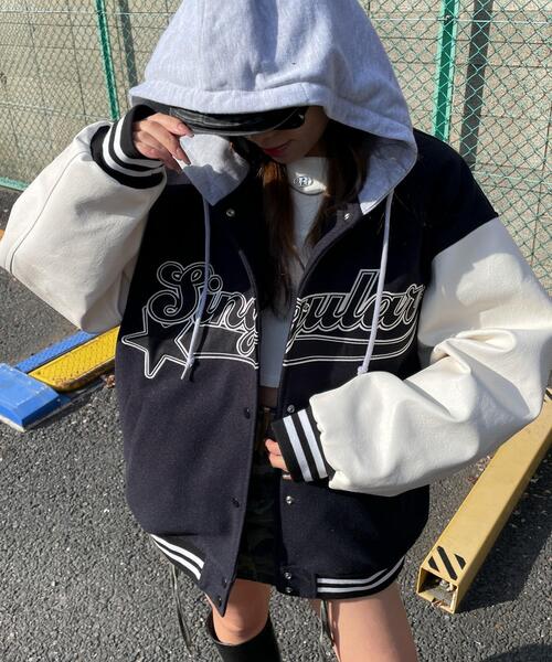 WEGO（ウィゴー）の「WEGO/フード付ビッグスタジャン（スタジャン・レディース・グリーン/ブラック・FREE）」の15枚目の写真