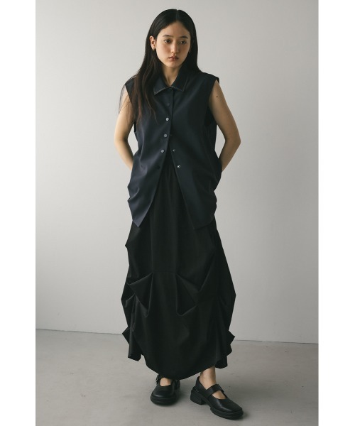 スタイルミキサー　ランダムタッキングスカート　黒　Sサイズ 大人気】ランダムタッキングスカート 春服（スカート