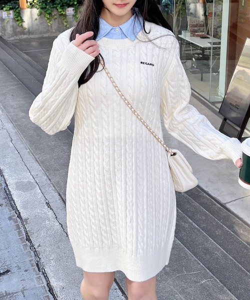 USAGI ONLINE・ZOZOTOWN限定】襟付きペプラムニットミニワンピース（膝