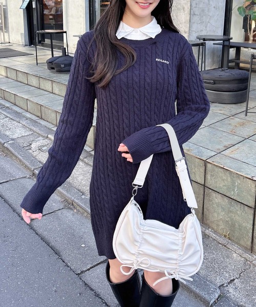 INGNI（イング）の「シャツ襟付ケーブルニットワンピース（ワンピース