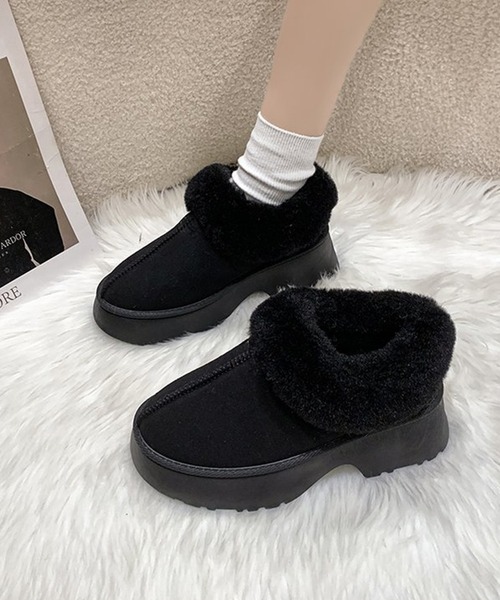 Lace Ladies（レースレディース）の「スエード調 厚底 ショート ムートン ブーツ（ブーツ・レディース・ブラック/ベージュ/ブラウン・22.5cm/23cm/23.5cm/24cm/24.5cm/25cm/22.5㎝）」の4枚目の写真