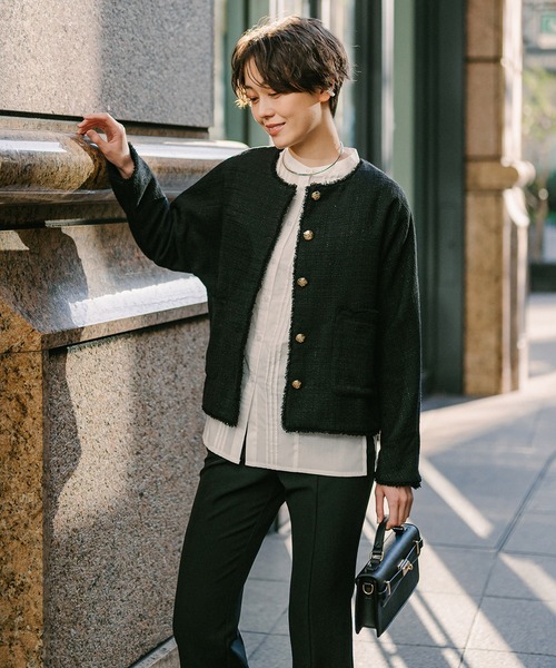 cygne ボンディングフリンジショートジャケット Joseph ホワイト