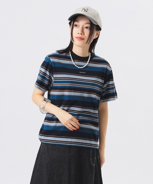 BEAMS BOY（ビームスボーイ）の「エンブロイダリー マルチボーダー ショートスリーブ Tシャツ（Tシャツ/カットソー・レディース・ネイビー/オレンジ/ピンク・1/2）」の22枚目の写真