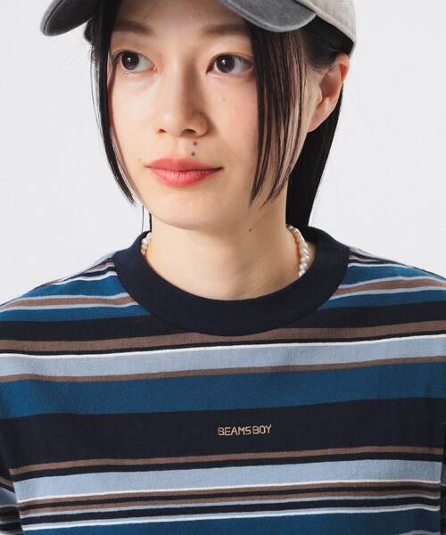 BEAMS BOY（ビームスボーイ）の「エンブロイダリー マルチボーダー ショートスリーブ Tシャツ（Tシャツ/カットソー・レディース・ネイビー/オレンジ/ピンク・1/2）」の21枚目の写真