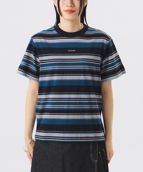 BEAMS BOY（ビームスボーイ）の「エンブロイダリー マルチボーダー ショートスリーブ Tシャツ（Tシャツ/カットソー・レディース・ネイビー/オレンジ/ピンク・1/2）」の15枚目の写真