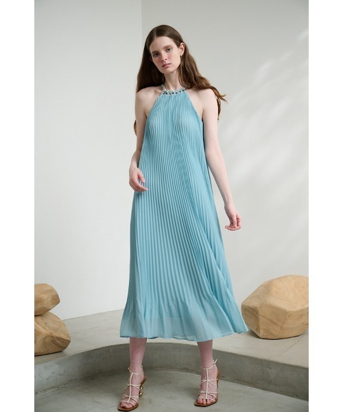 Agnes Pleated Long Dress ネックチェーンアコーディオンプリーツ