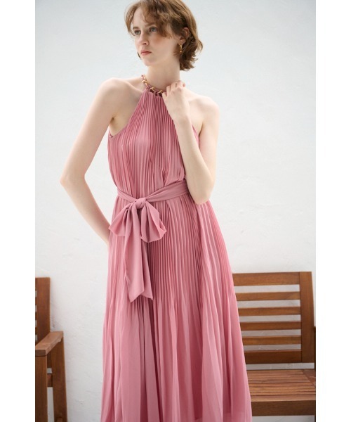 セール】Agnes Pleated Long Dress ネックチェーンアコーディオン