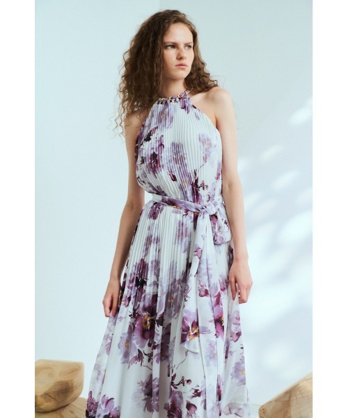 Agnes Pleated Long Dress ネックチェーンアコーディオン