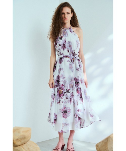 Agnes Pleated Long Dress ネックチェーンアコーディオン