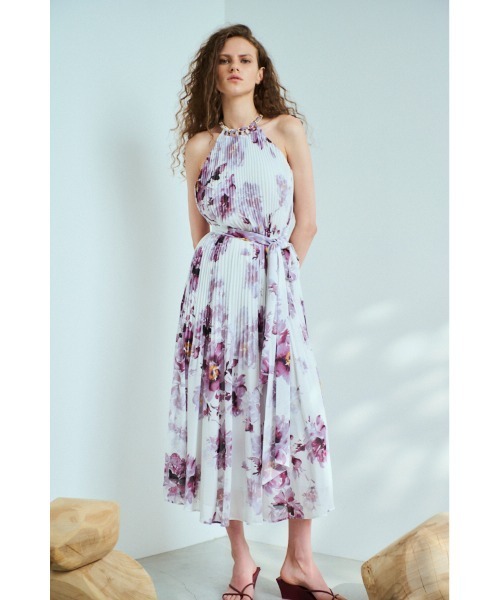 Agnes Pleated Long Dress ネックチェーンアコーディオン