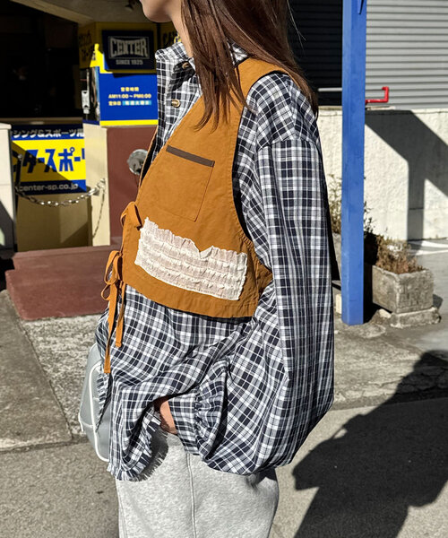 CIAOPANIC(チャオパニック)の「リボンハンティングベスト(ベスト・レディース・カーキ/ブラウン/ベージュ・ONE SIZE)」の7枚目の写真