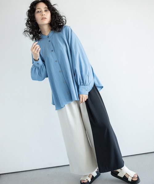 OSMOSIS（オズモーシス）の「ギャザースリーブブラウス（シャツ/ブラウス・レディース・ピンク/ホワイト/サックスブルー/ネイビー・ONE SIZE）」の8枚目の写真