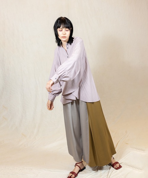 OSMOSIS（オズモーシス）の「ギャザースリーブブラウス（シャツ/ブラウス・レディース・ピンク/ホワイト/サックスブルー/ネイビー・ONE SIZE）」の13枚目の写真