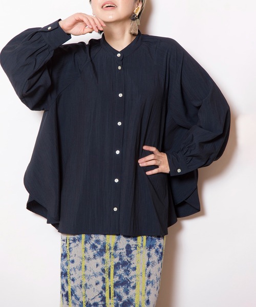 OSMOSIS（オズモーシス）の「ギャザースリーブブラウス（シャツ/ブラウス・レディース・ピンク/ホワイト/サックスブルー/ネイビー・ONE SIZE）」の21枚目の写真