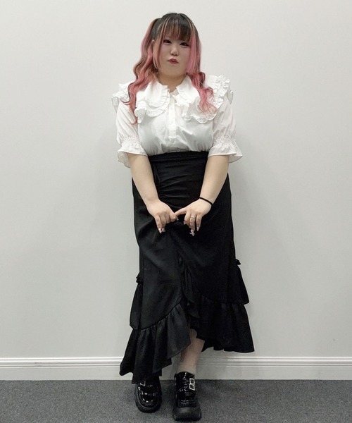 DearMyLoveWhip(ディアマイラブホイップ)の「【大きいサイズ】ドロストアシメフリルマーメイドスカート(スカート・レディース・ブルーグレー/ブラック/ブラック系その他/アイボリー・6L/5L/4L)」の13枚目の写真