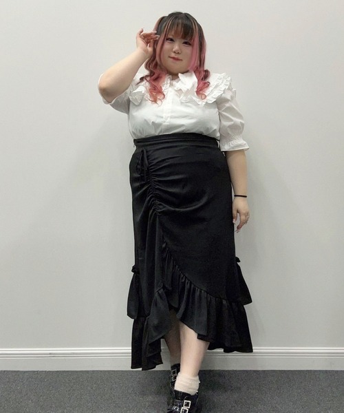 DearMyLoveWhip(ディアマイラブホイップ)の「【大きいサイズ】ドロストアシメフリルマーメイドスカート(スカート・レディース・ブルーグレー/ブラック/ブラック系その他/アイボリー・6L/5L/4L)」の16枚目の写真