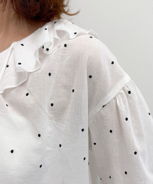 fredy emue ブラウス シャツ ドット刺繍フリルカラーブラウス