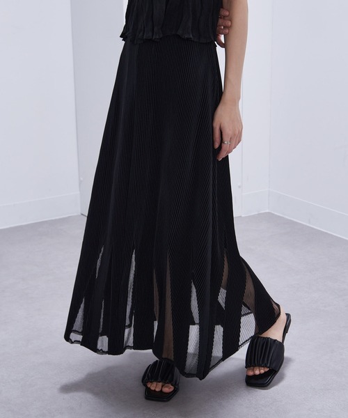 Gongdid Design(ゴンディッドデザイン)の「【Gongdid Design】Maxi see through skirt プリーツシースルー ロングスカート(スカート・レディース・ブラック/オフホワイト・FREE)」の2枚目の写真