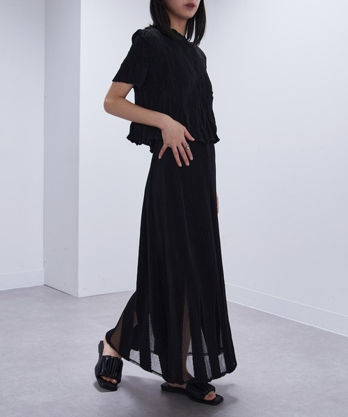 Gongdid Design(ゴンディッドデザイン)の「【Gongdid Design】Maxi see through skirt プリーツシースルー ロングスカート(スカート・レディース・ブラック/オフホワイト・FREE)」の19枚目の写真