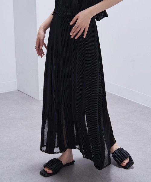 Gongdid Design(ゴンディッドデザイン)の「【Gongdid Design】Maxi see through skirt プリーツシースルー ロングスカート(スカート・レディース・ブラック/オフホワイト・FREE)」の13枚目の写真