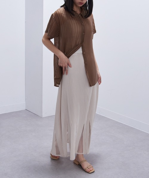 Gongdid Design(ゴンディッドデザイン)の「【Gongdid Design】Maxi see through skirt プリーツシースルー ロングスカート(スカート・レディース・ブラック/オフホワイト・FREE)」の7枚目の写真