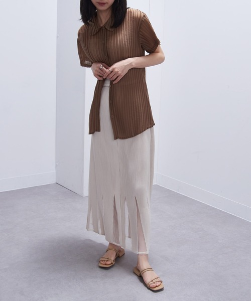 Gongdid Design(ゴンディッドデザイン)の「【Gongdid Design】Maxi see through skirt プリーツシースルー ロングスカート(スカート・レディース・ブラック/オフホワイト・FREE)」の8枚目の写真