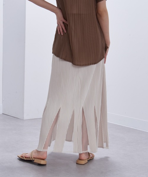 Gongdid Design(ゴンディッドデザイン)の「【Gongdid Design】Maxi see through skirt プリーツシースルー ロングスカート(スカート・レディース・ブラック/オフホワイト・FREE)」の6枚目の写真