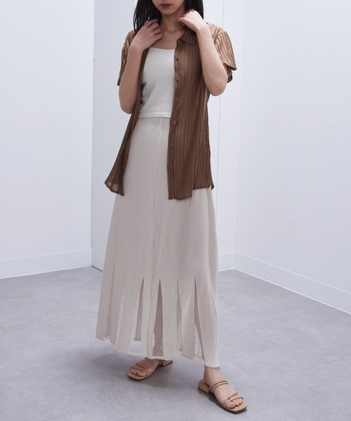 Gongdid Design(ゴンディッドデザイン)の「【Gongdid Design】Maxi see through skirt プリーツシースルー ロングスカート(スカート・レディース・ブラック/オフホワイト・FREE)」の10枚目の写真