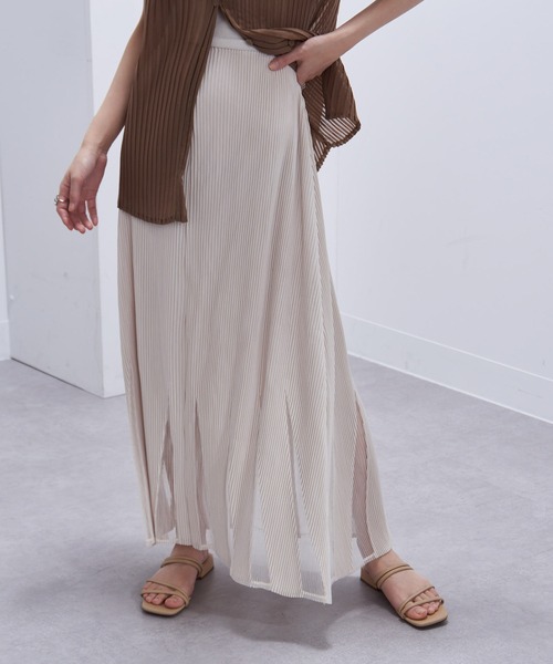Gongdid Design(ゴンディッドデザイン)の「【Gongdid Design】Maxi see through skirt プリーツシースルー ロングスカート(スカート・レディース・ブラック/オフホワイト・FREE)」の4枚目の写真