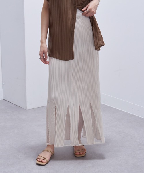 Gongdid Design(ゴンディッドデザイン)の「【Gongdid Design】Maxi see through skirt プリーツシースルー ロングスカート(スカート・レディース・ブラック/オフホワイト・FREE)」の5枚目の写真
