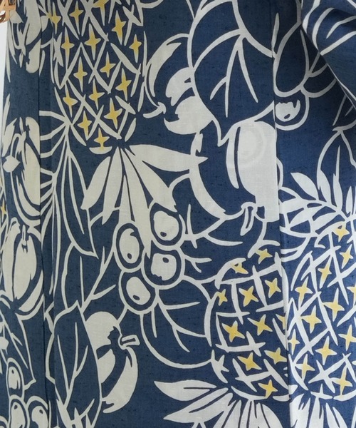 手染め注染浴衣3点セット utatane×注染工房 赤坂紬 青藍に南国果物