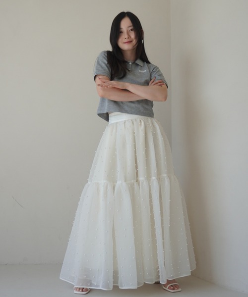 【新品未使用タグ付き】eimy istoire ポロシャツ トップス グレー ロゴカットポロトップス(F WHITE): TOPS