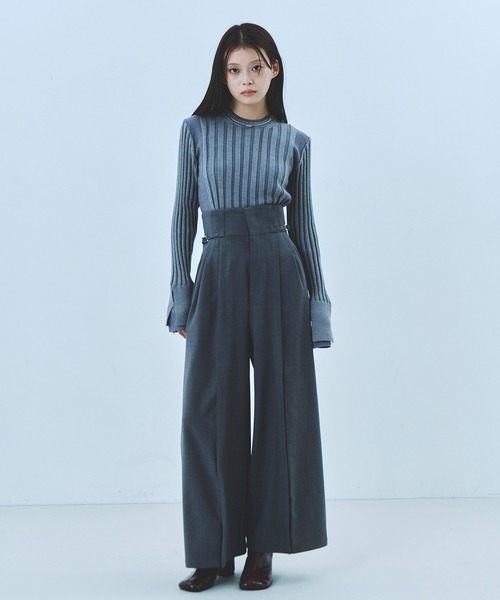 UNITED TOKYO（ユナイテッドトウキョウ）の「サイドベルトワイドパンツ｜セットアップ/ウォッシャブル/ストレッチ/春服（スラックス・レディース・グレー/ネイビー・1/2）」の11枚目の写真