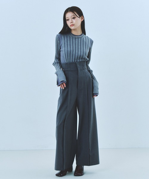 UNITED TOKYO（ユナイテッドトウキョウ）の「サイドベルトワイドパンツ｜セットアップ/ウォッシャブル/ストレッチ/春服（スラックス・レディース・グレー/ネイビー・1/2）」の10枚目の写真