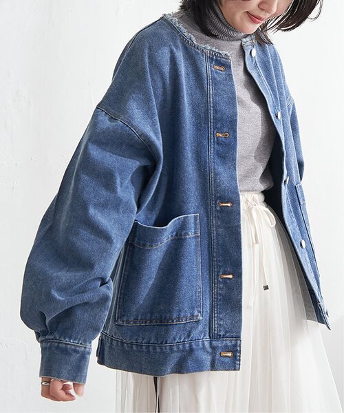 VENCEEXCHANGE（ヴァンスエクスチェンジ）の「デニムカバーオールジャケット（デニムジャケット・レディース・ブルー系その他/ブルー/ブラック・FREE）」の2枚目の写真