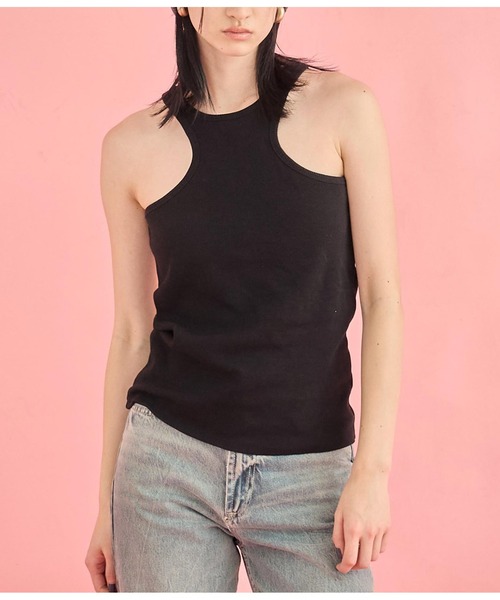 Settimissimo（セッティミッシモ）の「カップ付き エッジカット アメスリ タンクトップ（タンクトップ・レディース・ベージュ/ブラック/オフホワイト・FREE）」の2枚目の写真