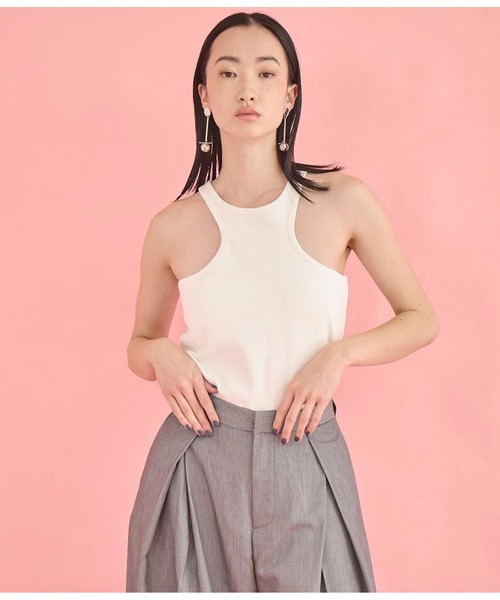 Settimissimo（セッティミッシモ）の「カップ付き エッジカット アメスリ タンクトップ（タンクトップ・レディース・ベージュ/ブラック/オフホワイト・FREE）」の4枚目の写真