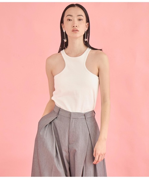 Settimissimo（セッティミッシモ）の「カップ付き エッジカット アメスリ タンクトップ（タンクトップ・レディース・ベージュ/ブラック/オフホワイト・FREE）」の5枚目の写真