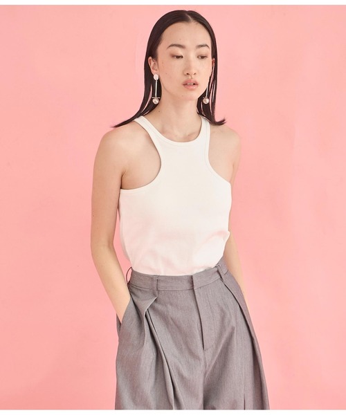 Settimissimo（セッティミッシモ）の「カップ付き エッジカット アメスリ タンクトップ（タンクトップ・レディース・ベージュ/ブラック/オフホワイト・FREE）」の6枚目の写真