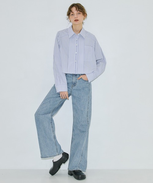 PUBLIC TOKYO（パブリックトウキョウ）の「【残りわずか】バックケープクロップドシャツ（シャツ/ブラウス・レディース・ブルー/ホワイト/グリーン・FREE）」の4枚目の写真