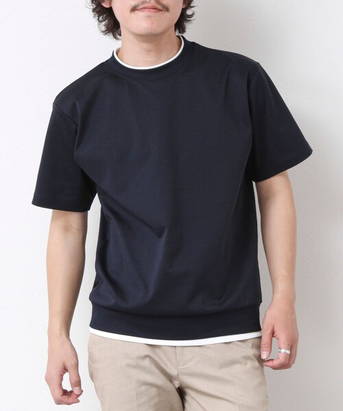 NOLLEY’S(ノーリーズ)の「《接触冷感》スーピマコットン ダブルカラーTee 25SS(Tシャツ/カットソー・メンズ・チャコールグレー/ブラック/グレイッシュベージュ/ホワイト/ネイビー/ミント・S/M/L/XL)」の6枚目の写真
