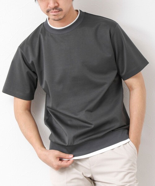 NOLLEY’S(ノーリーズ)の「《接触冷感》スーピマコットン ダブルカラーTee 25SS(Tシャツ/カットソー・メンズ・チャコールグレー/ブラック/グレイッシュベージュ/ホワイト/ネイビー/ミント・S/M/L/XL)」の4枚目の写真